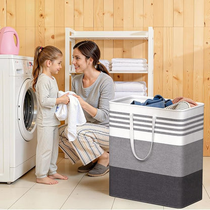 WOWBOX 2 Pack Laundry Hampers Baskets, Freestanding Dirty Clothes Hampers with Reinforced Handles & Cross Stitch & Waterproof Coating, for Laundry Bedroom Bathroom, 2 x 100L