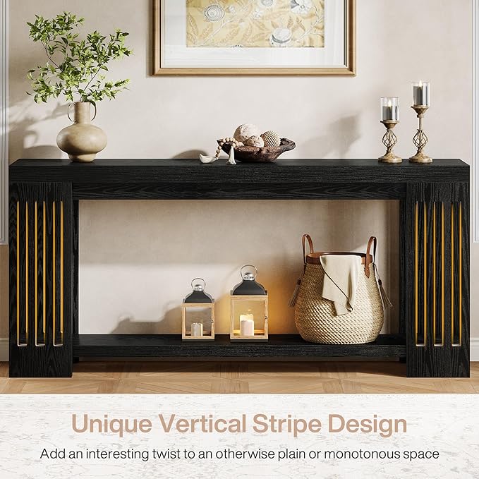 Tribesigns 70.9-Inch Extra Long Entryway Table, Farmhouse Sofa Console Table with Vertical Stripe Legs, 2-Tier Entry Furniture for Living Room, Hallway, Entrance (Black)