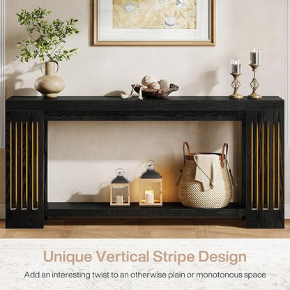 Tribesigns 70.9-Inch Extra Long Entryway Table, Farmhouse Sofa Console Table with Vertical Stripe Legs, 2-Tier Entry Furniture for Living Room, Hallway, Entrance (Black)
