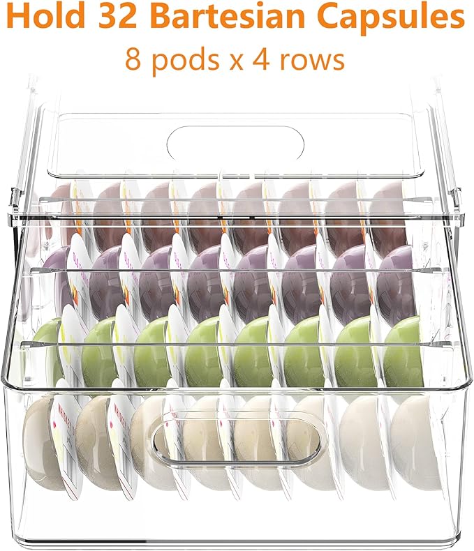 Refrigerator Storage Drawer for Bartesian Cocktail Pods, Stackable Bartesian Pod Holder for the Fridge, Hold 32 Bartesian Cocktail Capsules, Refrigerator Organizer Bins Storage Container -Clear