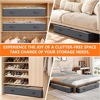 90L Under Bed Storage Containers,4-Pack Closet Organizers and Storage Bins,for Organization and Storage Clothes, Shoes, Blankets & Pillows,Visible Transparent Top Storage Bins with Lids,Black