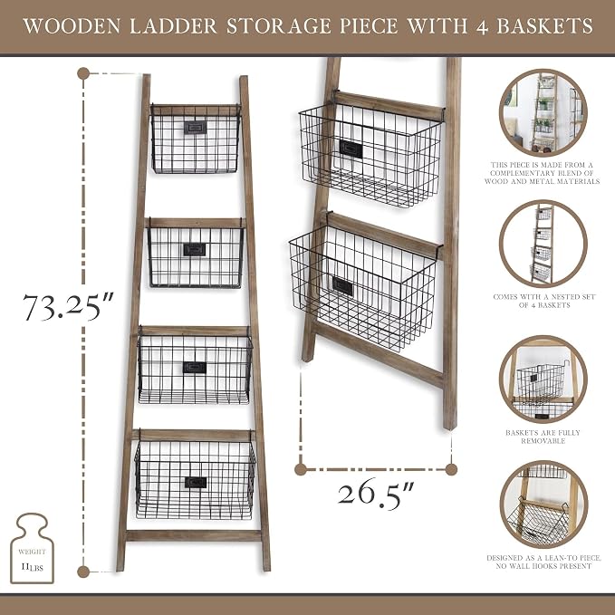 4 Metal Storage Basket Ladder