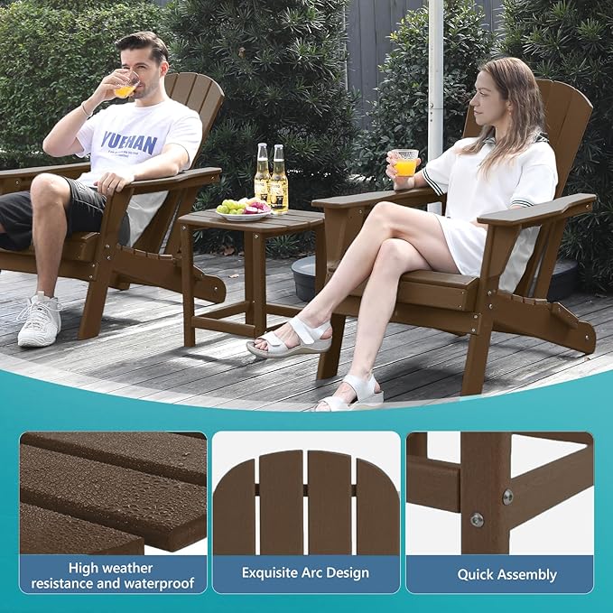 Plawdlik Adirondack Side Table,HDPE Weather Resistant,Wooden Textured for Adirondack Chairs,Patio,Garden, Porch, Backyard Use, Coffee