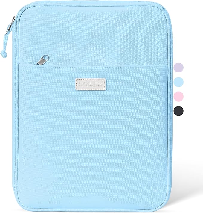 Sooez Zipper Binder Bag, 1 Inch Binders 3 Ring O-Ring, 5-Tab Dividers Expanding File Folder, 500-Sheet Capacity Three Ring Binder, Cute Organizer Storage for Student School Classroom Supplies, Blue