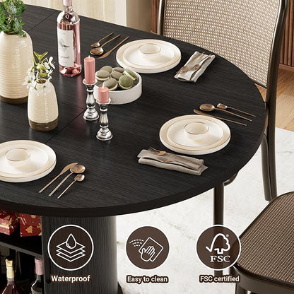 40-55in Black Round Dining Table for 4–6, Modern Expandable Dining Table, Oval Dinner Table with Removable Leaves Space Saving, Kitchen Table for Dining Room,Apartments or Meeting Rooms