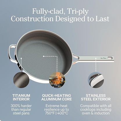 Our Place Mini Titanium Always Pan Pro | 8.5" PFAS-Free Nonstick Frying Pan with Spatula | Chef-Grade Tri-Ply Stainless Steel & Aluminum Build | Induction & Oven-Safe up to 750°F | Gold