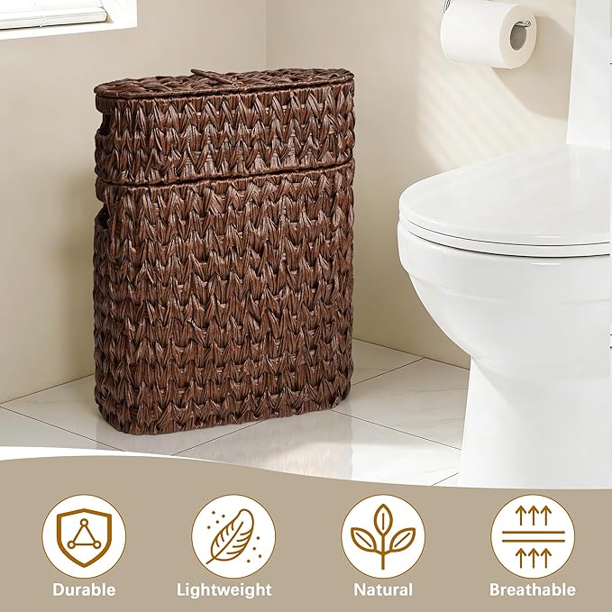 Livole 2-in-1 Toilet Paper Basket with Lid Toilet Paper Storage - 16 Regular Rolls or 12 Mega Rolls Woven Plastic Rattan Waterproof Toilet Paper Organizer for Bathroom, Browm