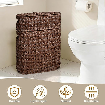 Livole 2-in-1 Toilet Paper Basket with Lid Toilet Paper Storage - 16 Regular Rolls or 12 Mega Rolls Woven Plastic Rattan Waterproof Toilet Paper Organizer for Bathroom, Browm