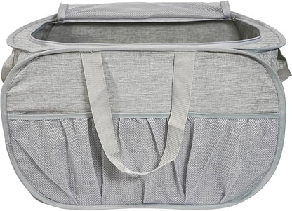 Collapsible Laundry Baskets with Lid, Foldable Laundry Basket with Pockets, Pop Up Laundry Hamper with Dual Handles, 99L Sturdy Hampers for Clothes, Groceries, Supplies, Tools, Grey