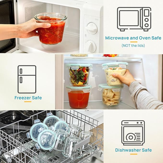 Vtopmart 5Pack 24oz Glass Storage Containers with Lids, Glass Meal Prep Food Container Sets with Snap Airtight Lid for Microwave, Oven, Freezer and Dishwasher, Green, Round