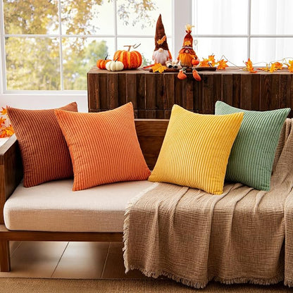 MIULEE Decorative Throw Pillow Covers 16x16 Inch Set of 4, Vibrant Cushion Covers Vintage Retro Home Decor, Mix and Match Color Clash Design for Sofa Couch Bed Living Room Yellow Rust Green
