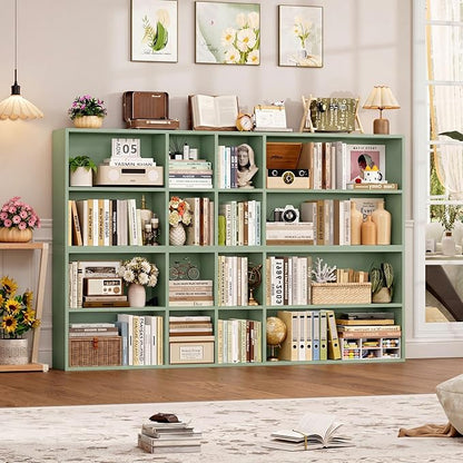 FOTOSOK 71'' Tall Bookshelf Set of 2, 7 Tier Large Bookshelf with Adjustable Shelves, Wide Bookcases and Bookshelf, DVD/CD Media Tower Storage, Cube Book Shelf Display Storage Cabinet, Green