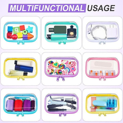Sanwuta 6 Pcs Clear Hard Zipper Case Plastic Zipper Pouches Transparent Makeup Bag Pencil Case Pouches Toiletry Diaper Bag for Travel Toy Storage Organizer Bins(Colorful,5 x 3 x 2 Inch)