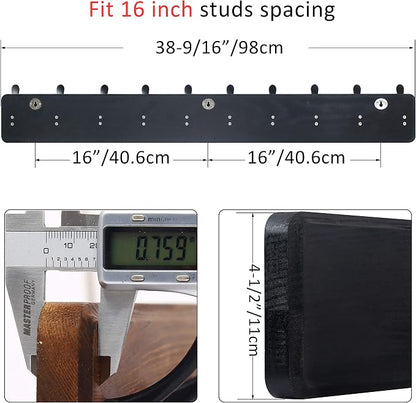 WEBI Coat Rack Wall Mount,38 9/16" Long,10 Tri Hooks for Hanging Coats,16" Hole to Hole,Wood Coat Hooks Wall Mounted,Wall Coat Hanger for Clothes,Jacket,Hats,Rustic Black,2 Packs