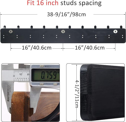 WEBI Coat Rack Wall Mount,38 9/16" Long,10 Tri Hooks for Hanging Coats,16" Hole to Hole,Coat Hooks Wall Mounted Coat Hanger,Farmhouse Wood Hook Rack for Clothes,Jacket,Hats,Rustic Black