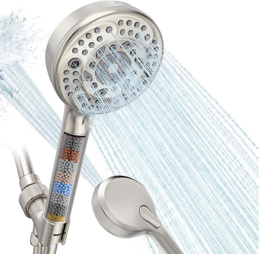 Filtered Shower Head with Handheld, 9-Spray Mode High Pressure Detachable Shower Head with Filters for Hard Water - Remove Chlorine Brushed