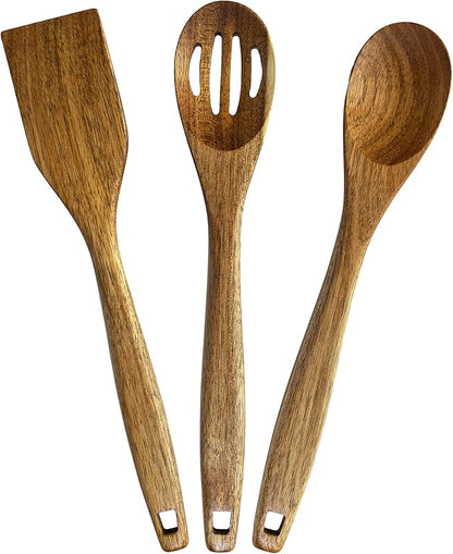 TB Home 3 Piece Acacia Wood Kitchen Utensils Set, Wooden Cooking Utensils Set
