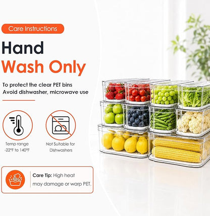 SMRCAD Fridge Organizers and Storage, 10 Pack Clear Organizer Bins with Lids for Kitchen, Pantry, Refrigerator, Food, Fruit, Vegetable Storage