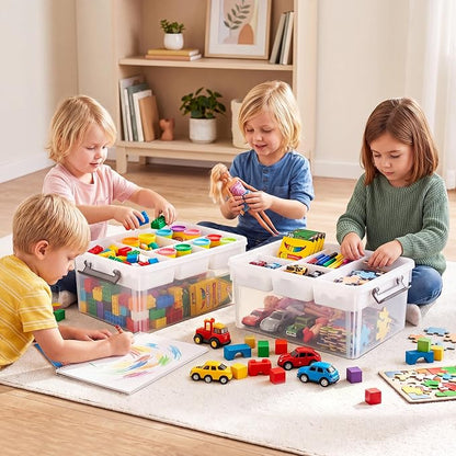 Citylife 17 QT Plastic Storage Box with Removable Tray Craft Organizers and Storage Clear Storage Container for Organizing Bead, Tool, Sewing, Playdoh, 2 Packs