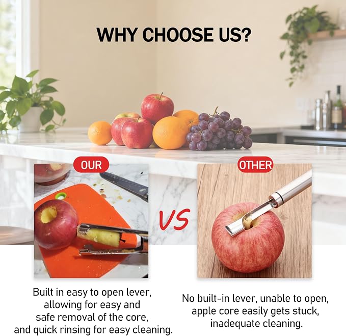 Apple Corer Remover - Apple Corer Tool, 304 Stainless steel, serrated blade, used for Coring apples, Red & Black Set of 2