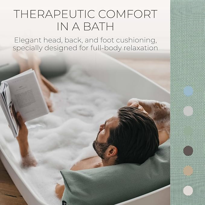 BADESOFA® Luxury Bath Pillow Set 2-Piece – Large Back Pillow & Foot Pillow for Tub – Spa-Grade Comfort for Head, Neck, Back & Feet – Quick Drying Bathtub Cushion Set in Green