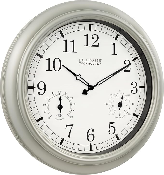 La Crosse Technology WT-3181PL-Q Quartz Time Analog Indoor/Outdoor Wall Clock, 18"