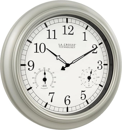La Crosse Technology WT-3181PL-Q Quartz Time Analog Indoor/Outdoor Wall Clock, 18"