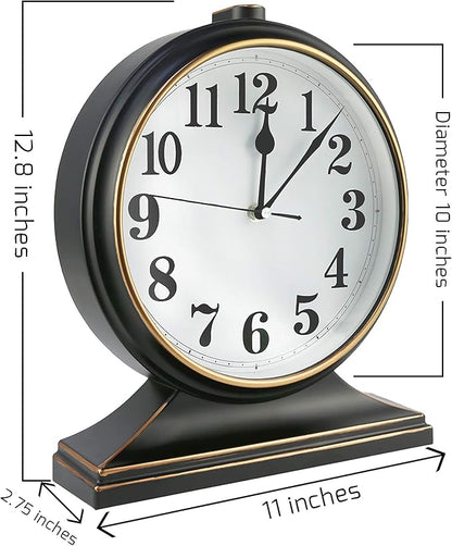 Silent Desk Clock - European Style Retro Clock with 10 Inch Dial, Easy to Read for Living Room or Bedroom