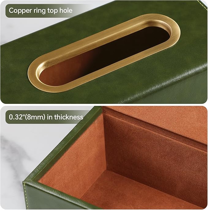 Rectangle Tissue Box Cover for 120-160 Count Box of Tissues, Luxury PU Leather Tissue Holder with Magnetic Closure (Dark Green)