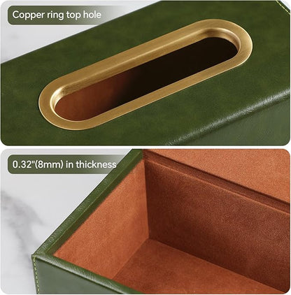 Rectangle Tissue Box Cover for 120-160 Count Box of Tissues, Luxury PU Leather Tissue Holder with Magnetic Closure (Dark Green)