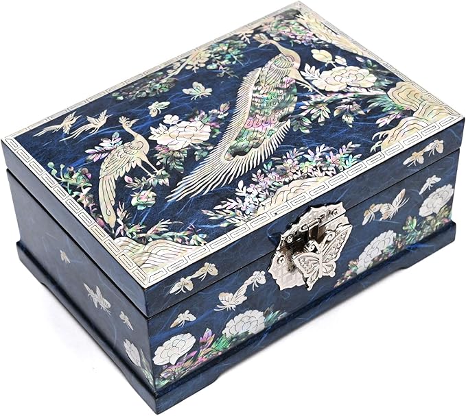 MADDesign Mother of Pearl Jewelry Box Multilevel Peacock Design