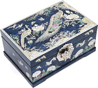 MADDesign Mother of Pearl Jewelry Box Multilevel Peacock Design