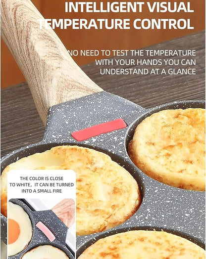 Fried Egg Pan, Egg Frying Pan with Lid Nonstick 4 Cups Pancake Pan Aluminium Alloy Cooker for Breakfast(White)