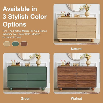 AVZEAR Modern 6 Drawer Dresser for Bedroom, 48" Wide Wooden Dresser Chest of Drawers, Curved Profile Design, Closet Clothes Storage Organizer for Kids Bedroom, Living Room, Nursery, Natural Color