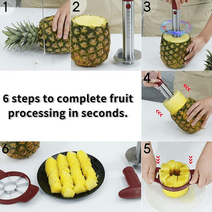 Newness Pineapple Corer and Slicer Tool, Robust Pineapple Core Remover with Upgraded Cutter & Reinforced Thicker Blade, Stainless Steel Kitchen Fruit Gadget for Diced Pineapple Rings (Red)