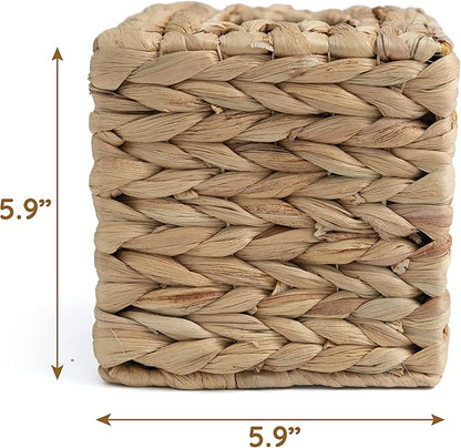 KOLWOVEN Tissue Box Holder - Square- Rattan Wicker Tissues Cube Box Cover -Boho Decorative Woven Facial Tissue Holder on Table and Barthroom (Square)