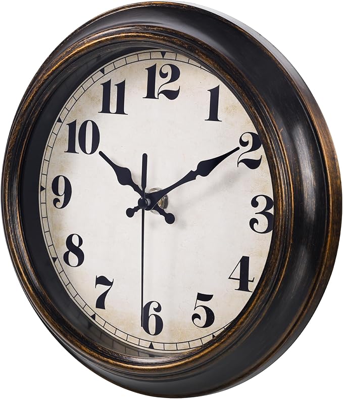 Vintage Wall Clock 8 Inch Retro Silent Wall Clocks Battery Operated for Kitchen Bathroom Bedroom Home Decor (Bronze)