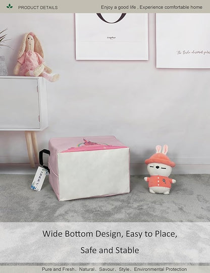 Rectangular Pink Princess Castle Storage Bin, Decorative Canvas Laundry Basket with Dual Handles, Foldable Household Organizer for Girls Bedroom Dorm