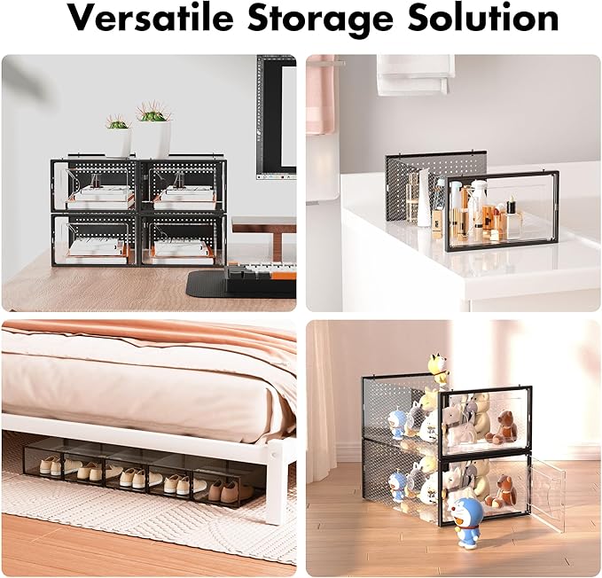 Foluck 15 Pack Shoe Storage Organizer Box Container Clear Plastic Stackable | Interlocking Design, Sturdy Dustproof Breathable, Fits Men's Size 9 Women's Size 10, for Closet Entryway Under Bed