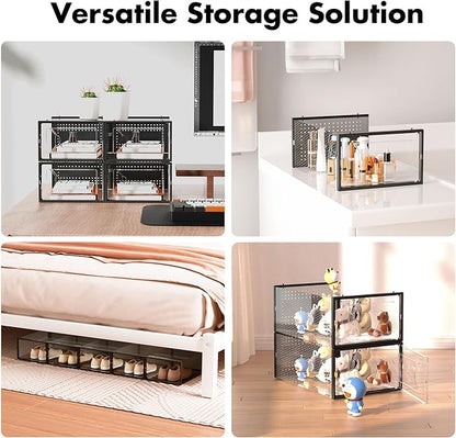 Foluck 15 Pack Shoe Storage Organizer Box Container Clear Plastic Stackable | Interlocking Design, Sturdy Dustproof Breathable, Fits Men's Size 9 Women's Size 10, for Closet Entryway Under Bed
