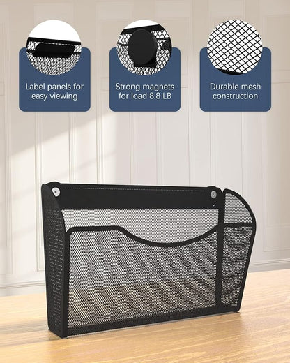 1-Tier Magnetic File Holder - No Drilling Installation File Organizer, Large Capacity Magnetic File Holder for Refrigerator, File Cabinets, Whiteboard, Office, Kitchen
