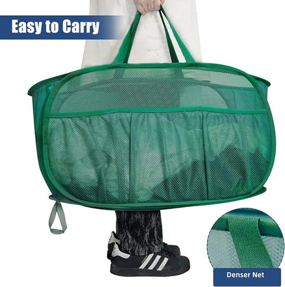 Collapsible Laundry Baskets, Upgrade Pop Up Laundry Hamper with Convenient Bags, Foldable Laundry Basket Mesh Light Weight, Easy to Carry Clothes Hampers for Laundry, Dorm, Toys, Travel Green