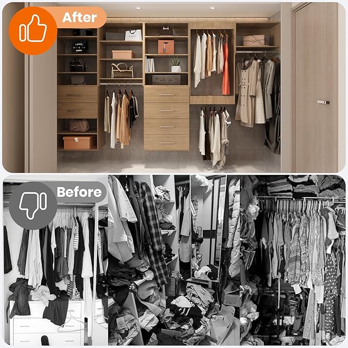 ROOMTEC 25.5" Tall Hanging Closet Unit, Modular Closet System with Hanging Rod, Wardrobe Organizer for Bedroom or Walk-in Closet, Wall Mounted, Customizable Clothes Storage Unit, Wood