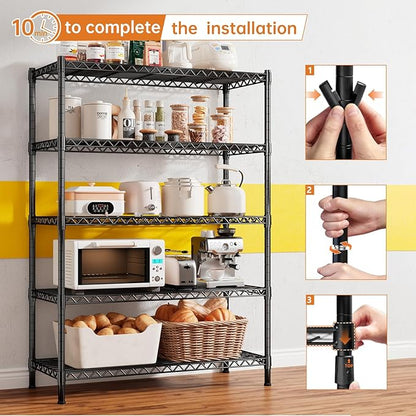 REIBII 5 Shelf Metal Shelving 72''H Storage Shelves Steel Wire Shelving for Storage Adjustable Garage Shelving Heavy Duty Shelves Storage Rack Pantry Shelves Kitchen Office Shelf,72''H X36''W X14''D