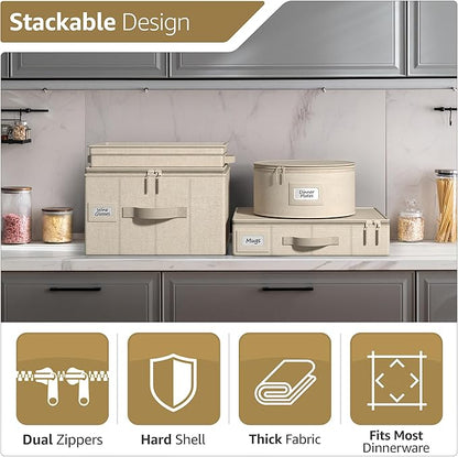 Sorbus China Storage Containers - Hard Shell Dish Storage Containers for Organizing, Moving Supplies, Party - 4 Stackable Plate Carrier Set for Dinnerware, Plate Organizer with Felt Plate Protector