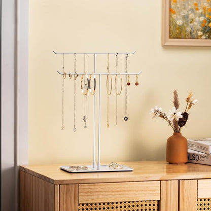 bussdis Necklace Holder Jewelry Stand Organizer for Necklaces and Bracelets, Metal Display Stand, Gift for Women, Ideal for Home, Bedroom, or Vanity, White