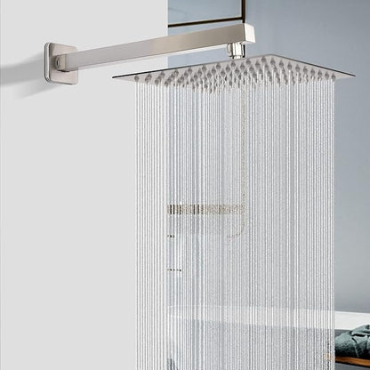 HarJue Shower Head with Extension Arm, High Pressure Square with ShowerArm, Stainless Steel Rainfall-Waterfall Full Body Coverage (10'' Shower with 16'' Arm, Brushed Nickel)
