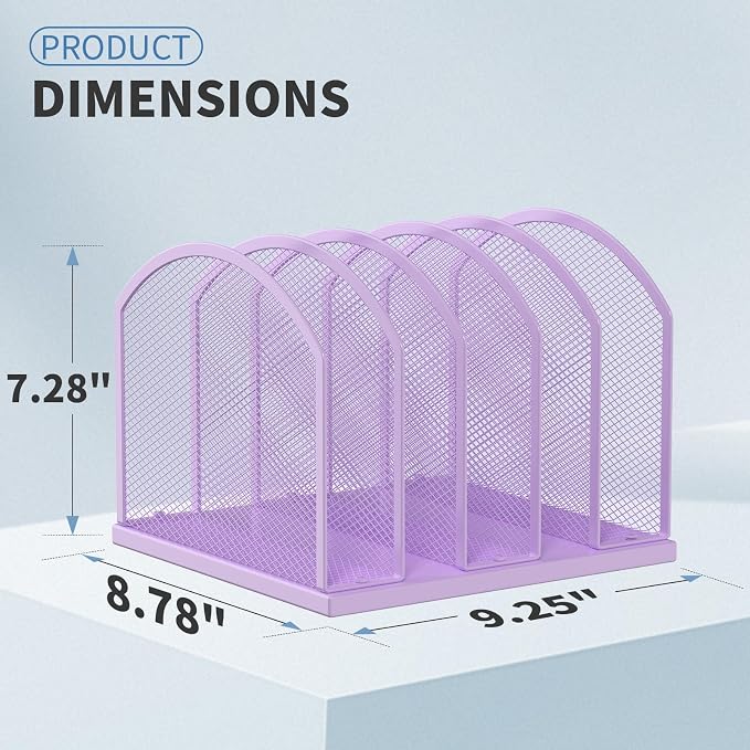 Gawerk 5-Section Vertical Desktop Organizer, 5-Section Mesh File Folder Stand Sorter for Office Home Classroom Organization (1, Purple)