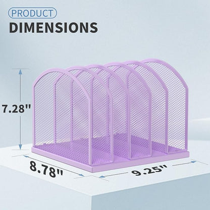 Gawerk 5-Section Vertical Desktop Organizer, 5-Section Mesh File Folder Stand Sorter for Office Home Classroom Organization (1, Purple)
