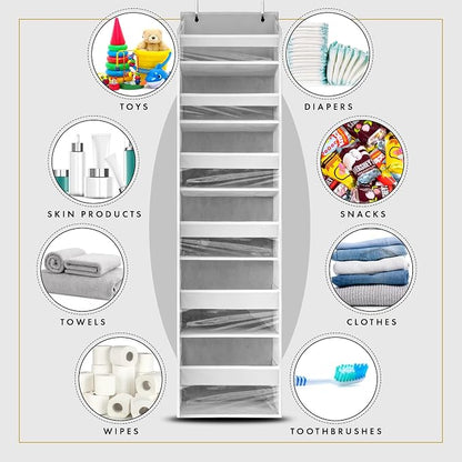 HOMELUX THEORY UPGRADED 6 Tiers Over The Door Organizer Hanging - 100D EXTRA THICK & 50lbs HUGE CAPACITY, 12 Side Mesh Pockets Over The Door Shoe Organizer, Hanging Closet Organizer (Transparent, 1pc)